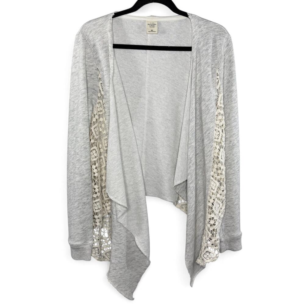 Abercrombie & Fitch Gray Open Front Cardigan M/L -‎ Crochet Boho Drape Lagenlook
